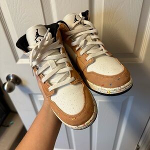 Jordan White and Tan High-Top Sneakers with Classic Design